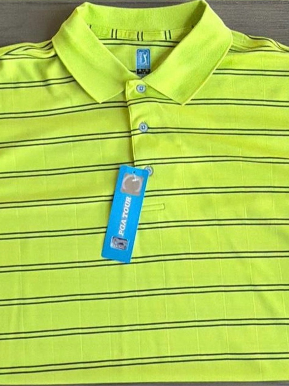 NWT PGA Tour Men’s Lime Green Stripe Polo Shirt
Size XL